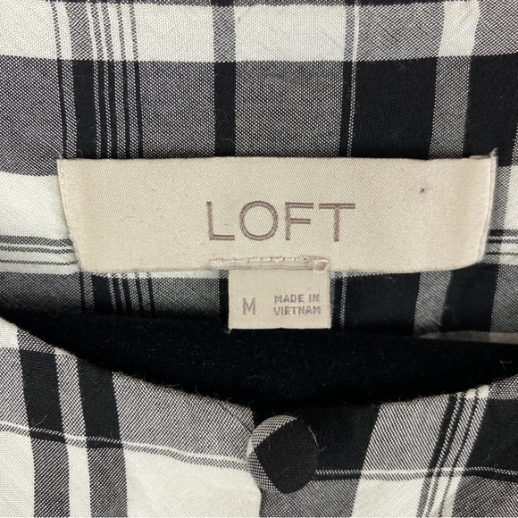 Loft Plaid Long Sleeve Peasant Blouse Medium Black White - Picture 5 of 12
